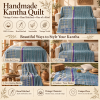 Vintage Blue Kantha Quilt – Handmade Cotton Patchwork Bedspread, Boho Throw 60 x 90 Inches - Image 4