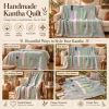 Aqua Mint Green Vintage Kantha Quilt 60 x 90 Inches – Handmade Cotton Patchwork Bedspread – One of a Kind - Image 4