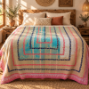 Vintage Turquoise Pink Kantha Quilt – Handmade Cotton Bedspread Throw 60 x 90 Inches - Image 2