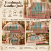 Vintage Turquoise Pink Kantha Quilt – Handmade Cotton Bedspread Throw 60 x 90 Inches - Image 4
