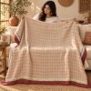 Cream & Red Vintage Kantha Quilt 60 x 90 Inches – Handmade Cotton Bedspread – One of a Kind - Image 3