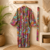 Pink Multicolor Floral Paisley Long Kimono Robe – Boho Printed Maxi Kimono Jacket for Women - Image 4
