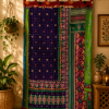 Blue Vintage Kantha Curtain – Handmade Cotton Patchwork Boho Indian Window Door Curtain – 1 Pc - Image 5