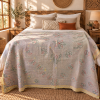 Vintage Handmade Kantha Quilt – Soft Grey Floral Cotton Bedspread, Hand Stitched Indian Throw, 60 x 90 Inches - Image 2