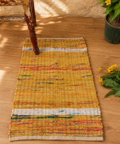 Alternative view of Handmade Cotton Chindi Rag Rug – Assorted Boho Woven & Tufted Floor Mat – Multicolor Recycled Fabric Rug