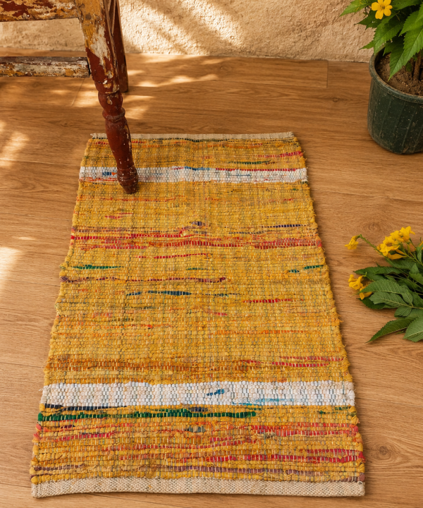 Alternative view of Handmade Cotton Chindi Rag Rug – Assorted Boho Woven & Tufted Floor Mat – Multicolor Recycled Fabric Rug