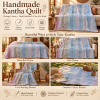 Powder Blue & Pink Vintage Kantha Quilt 60 x 90 Inches – Handmade Cotton Bedspread – One of a Kind - Image 4
