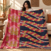Vintage Navy Blue & Red Kantha Quilt – Floral Hand Stitched Cotton Bedspread 60 x 90 Inches - Image 3
