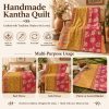 Vintage Pink Kantha Quilt – Handmade Floral Recycled Sari Bedspread, Reversible Indian Boho Throw Blanket - Image 4