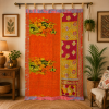 Orange Vintage Kantha Curtain – Handmade Cotton Patchwork Boho Indian Window Door Curtain – 1 Pc - Image 5