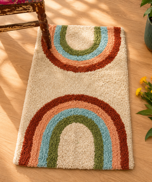 Handmade Cotton Chindi Rag Rug – Assorted Boho Woven & Tufted Floor Mat – Multicolor Recycled Fabric Rug