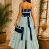 Mint Green & Navy Blue Maxi Dress – Strapless Smocked Tiered Boho Summer Dress - Image 2