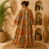 Orange Floral Paisley Long Kimono Robe – Boho Printed Cotton Maxi Kimono Jacket for Women - Image 2