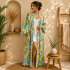 White Green Floral Paisley Long Kimono Robe – Boho Printed Maxi Kimono Jacket for Women - Image 4