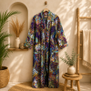 Purple Multicolor Floral Paisley Long Kimono Robe – Boho Printed Maxi Kimono Jacket for Women - Image 4