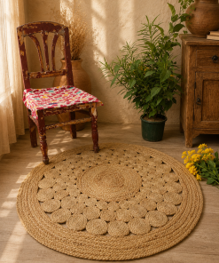 Handmade Round Jute Rug – Natural Braided Boho Area Rug – Rustic Farmhouse Floor Mat