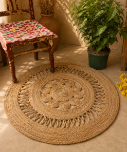 Alternative view of Handmade Round Jute Rug – Natural Braided Boho Area Rug – Rustic Farmhouse Floor Mat