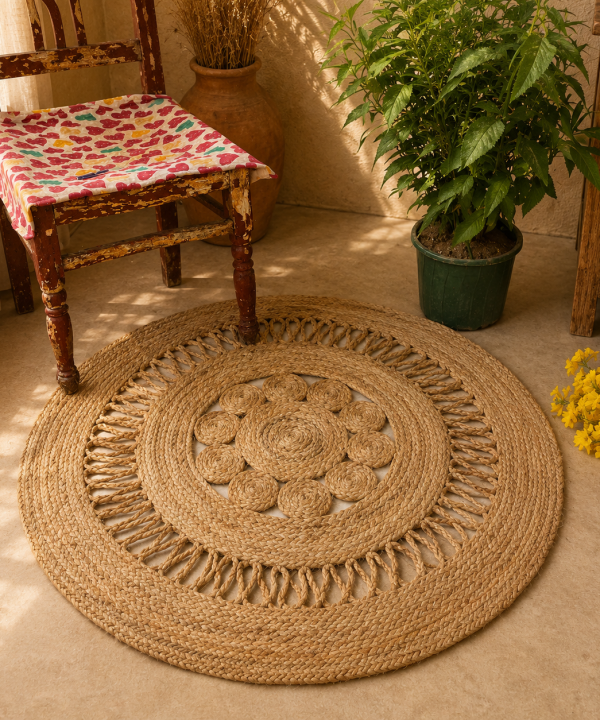 Alternative view of Handmade Round Jute Rug – Natural Braided Boho Area Rug – Rustic Farmhouse Floor Mat