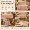 Cream & Red Vintage Kantha Quilt 60 x 90 Inches – Handmade Cotton Bedspread – One of a Kind - Image 4