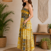 Yellow Black & Cream Patchwork Maxi Dress – Strapless Smocked Boho Printed Summer Dress - Image 3