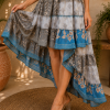 Grey Blue Patchwork Maxi Dress – Strapless Smocked Tiered High Low Boho Summer Dress - Image 5