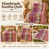 Vintage Purple Kantha Quilt – Handmade Recycled Sari Indian Bedspread, Reversible Boho Throw Blanket - Image 4