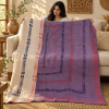 Vintage Purple & Ivory Kantha Quilt 60x90 Inches – Hand Stitched Cotton Boho Throw - Image 3