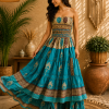 Turquoise Blue & Brown Printed Maxi Dress – Strapless Smocked Tiered Boho Summer Dress