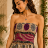 Beige Magenta & Black Patchwork Maxi Dress – Strapless Smocked Tiered Boho Printed Summer Dress - Image 5