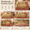 Vintage Mustard Yellow & Red Kantha Quilt 60x90 Inches – Handmade Floral Cotton Bedspread - Image 4