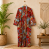 Red Multicolor Floral Paisley Long Kimono Robe – Boho Printed Maxi Kimono Jacket for Women - Image 4