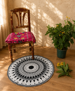 Handmade Round Jute Rug – Assorted Printed & Braided Boho Area Rug – Natural Indian Floor Mat