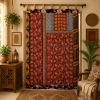 Red Vintage Kantha Curtain – Handmade Cotton Patchwork Boho Indian Window Door Curtain – 1 Pc - Image 4