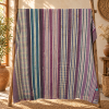 Vintage Kantha Quilt 60x90 Inches – Purple Blue Green Striped Handmade Cotton Bedspread Throw - Image 5
