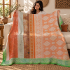 Vintage Kantha Quilt Peach Orange Green Cotton Throw – Handmade Indian Bedspread 60 x 90 Inches - Image 3