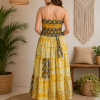 Yellow Black & Cream Patchwork Maxi Dress – Strapless Smocked Boho Printed Summer Dress - Image 2