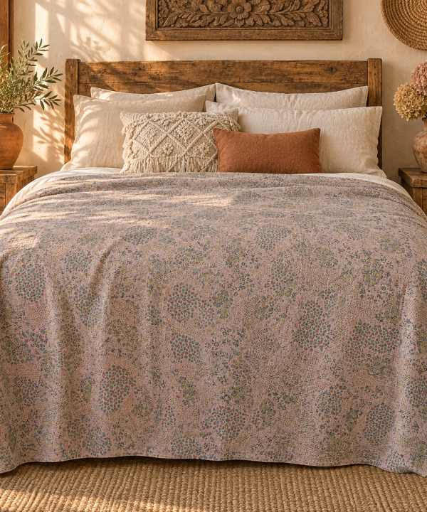 Alternative view of Vintage Pastel Floral Kantha Quilt 60x90 Inches – Hand Stitched Cotton Boho Bedspread Throw