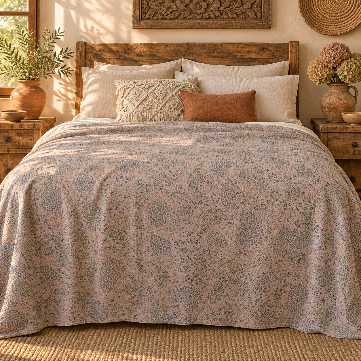 Vintage Pastel Floral Kantha Quilt 60x90 Inches – Hand Stitched Cotton Boho Bedspread Throw - Image 2