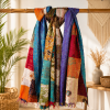 Vintage Kantha Patchwork Scarf Set – Handmade Recycled Cotton Boho Indian Shawl Wrap – 5 Pcs