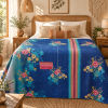 Vintage Blue Kantha Quilt – Handmade Floral Recycled Sari Bedspread, Reversible Indian Boho Throw Blanket - Image 2