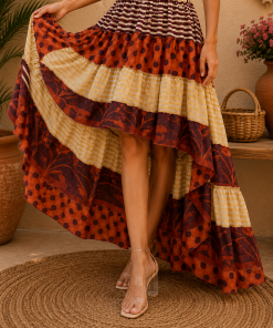 Alternative view of Boho Patchwork Tiered Maxi Dress – Strapless Smocked Vintage Sari Dress, Multicolor Summer Festival Dress
