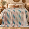 Aqua Blue & Blush Pink Vintage Kantha Quilt 60 x 90 Inches – Handmade Cotton Bedspread – One of a Kind - Image 2
