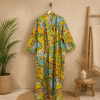 Yellow Multicolor Floral Paisley Long Kimono Robe – Boho Printed Maxi Kimono Jacket for Women - Image 5