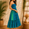 Royal Blue & Green Floral Maxi Dress – Strapless Smocked Boho Tiered Summer Dress - Image 4