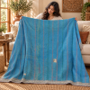 Sky Blue Vintage Kantha Quilt 60 x 90 Inches – Handmade Cotton Bedspread Throw – One of a Kind - Image 3