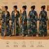 Navy Blue Paisley Print Cotton Long Kimono Robe for Women – Boho Free Size Maxi Kimono with Belt & Pockets - Image 5