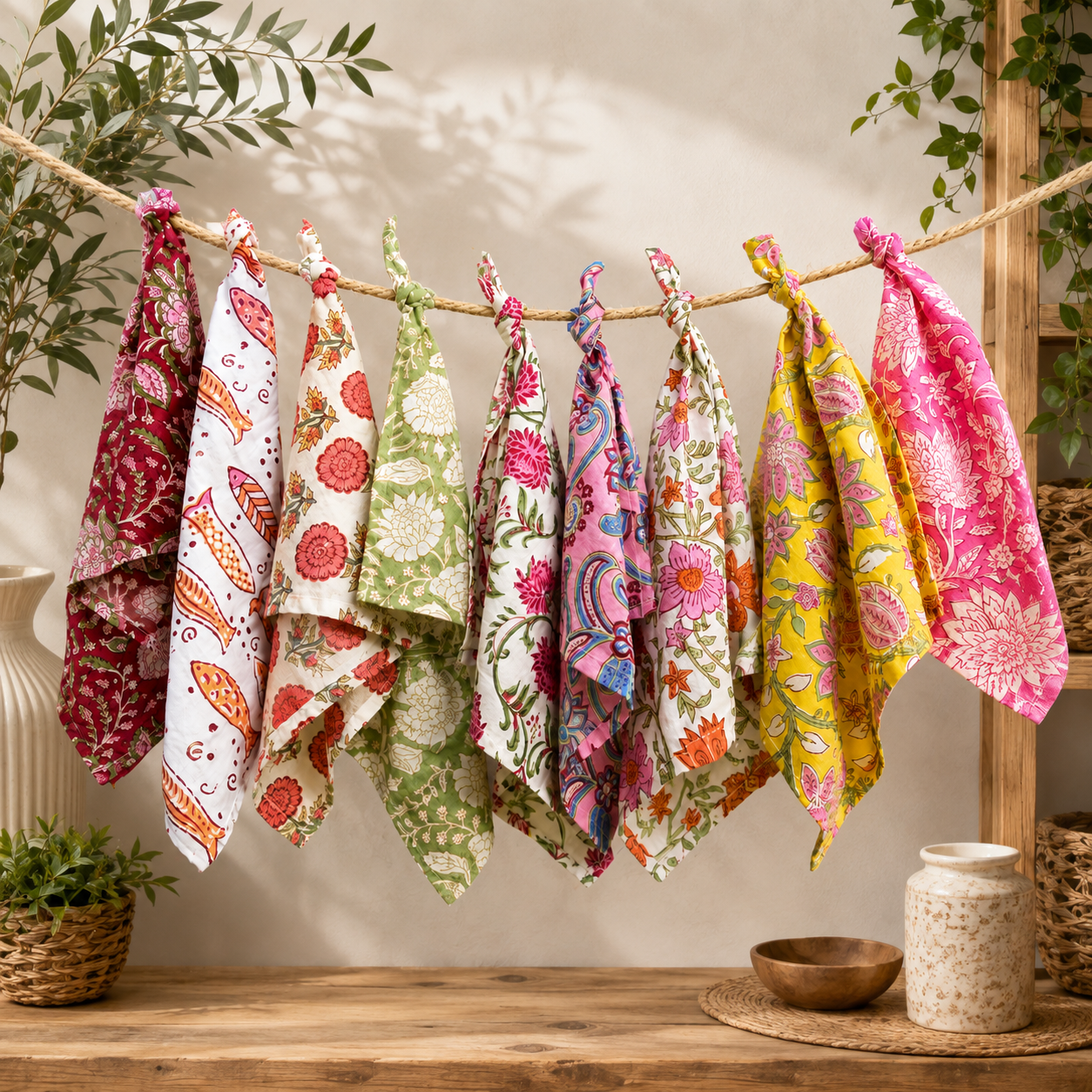 20 Pcs Cotton Napkins 16x16 Inches – Handmade Floral Block Print Cloth Napkins – Assorted Multicolor Table Napkin Set - Image 4