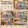 Vintage Pastel Blue Pink Kantha Quilt 60x90 Inches – Hand Stitched Cotton Boho Bedspread Throw - Image 4