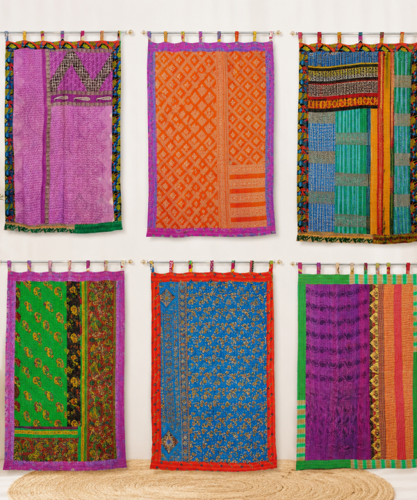 Alternative view of Vintage Kantha Patchwork Curtain 1 Pc – Multicolor Cotton Sari Window Panel Boho Tab Top Curtain
