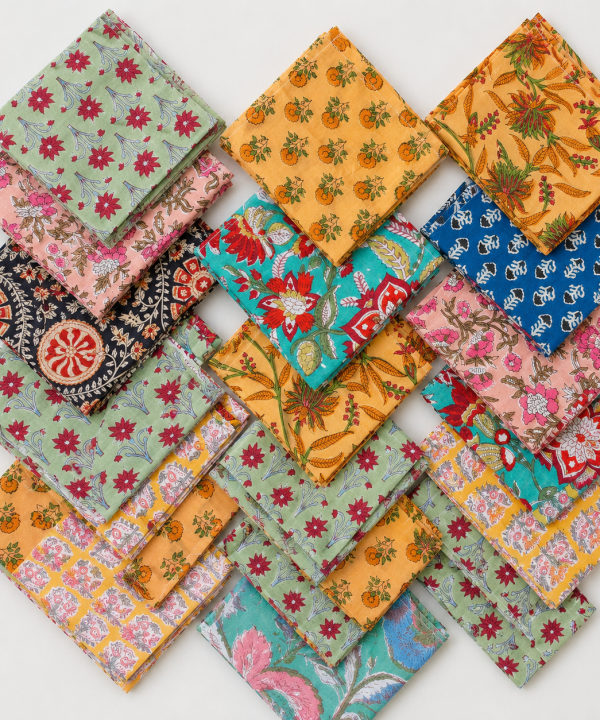 Alternative view of 20 Pcs Cotton Napkins 16x16 Inches – Floral Block Print Cloth Dinner Napkins – Multicolor Assorted Table Napkin Set
